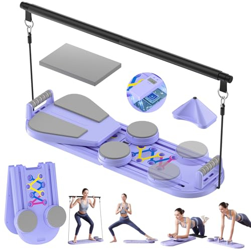 Reformador de pilates, tabla de pilates plegable, equipo de pilates multifunción 7 en 1, juego de pilates en casa, entrenamiento de cuerpo completo, equipo de gimnasio portátil universal para