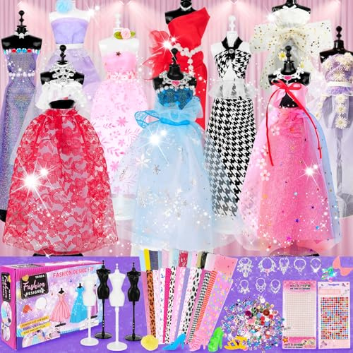 MPQMPQ 1000+ PCS Fashion Designer Kits for Girls Age 6 7 8 9 10 11 12+ | Kids Sewing Kit with 4 Mannequins, DIY Doll Clothes Dress Making Set, Arts & Craft Kits for Teen Girls Birthday Gift Present
