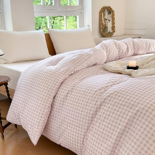 NSNLGSGC Gewichtete Decke, Gingham-Baumwolle, 152,4 x 203,2 cm, Rosa | Karierter karierter Bettbezug für gewichtete Decke, Gitter-Baumwolle, schwere Decke