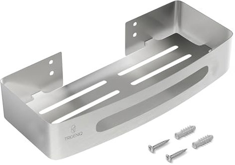TRIGENIQ Mensola Doccia con Foratura XXL in Acciaio Inox - Porta Sapone per Doccia con Drenaggio Rapido - Stabile su Ogni Parete (Argento)