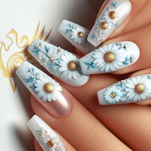 Lot de 24 faux ongles longs en acrylique Motif ballerines Blanc