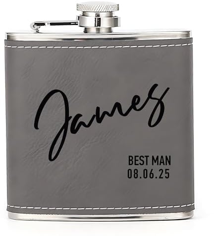 Hip Flask Personalised Hip Flask for Men Custom Engraved PU Leather Hip Flasks Whisky Flask Wedding Best Man Gifts for Usher Groomsmen Groom Father of The Bride (Grey, Design 3)