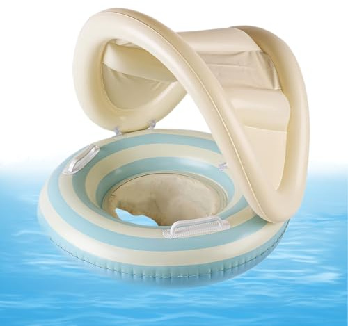 Baby Schwimmring Pool Mit Sonnendach Abnehmbaren, Schwimmreifen Baby Mit Sonnenschutz, Verstellbarer Aufblasbarer Schwimmring Babys Schwimmhilfe Ab 1 Bis 4 Jahren Kinder