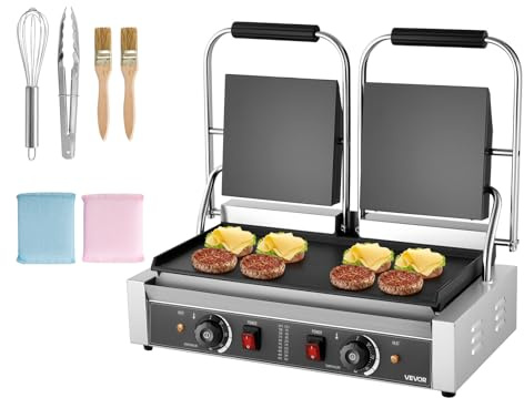 VEVOR 3600W Grill elettrico per panini,doppia piastra per panini con piastra smaltata piatta da 48,5x23 cm,piastra per panini in acciaio inox,controllo della temperatura,per hamburger,bistecche,cucina