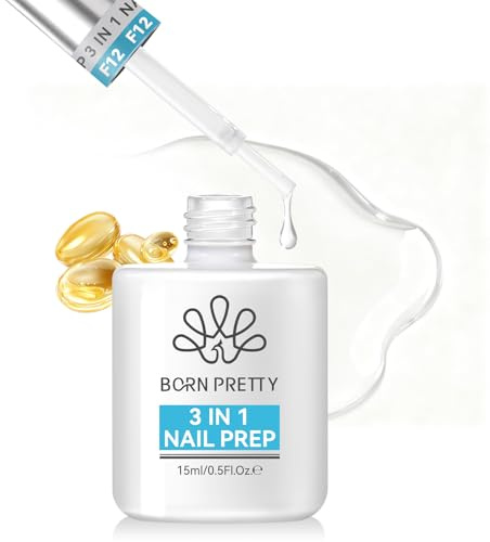Born Pretty Primer für Gelnägel Dehydrator für Nägel - 15ML 3-in-One Nourishing Nail Prep für Nagelpflege Nail Art UV Gel Nagellack Kunstnagelspitzen Verlängerungsgel Acrylpulver