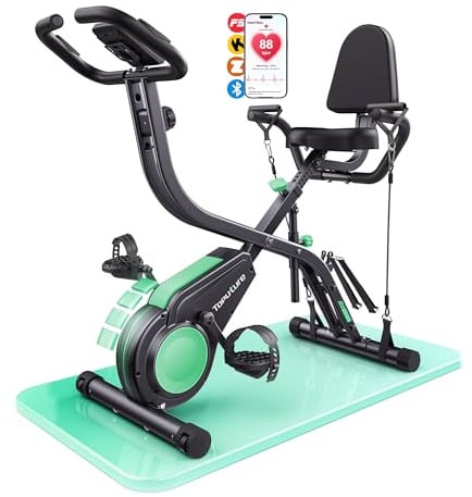 Toputure NEU 5-in-1 Heimtrainer Fahrrad Klappbar mit App, Hand-Bein-Zugseilen, Ergometer Hometrainer mit Ergonomischem Sitz, Handpulsmessung, 16 Magnetwiderstand, bis 140 KG, Ultraleise