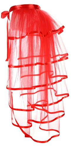 XquiziFit Damen Tutu Tüllrock Krawatte auf Trubelrock Halloween Kostüm Showgirl Zubehör Überrock Rot
