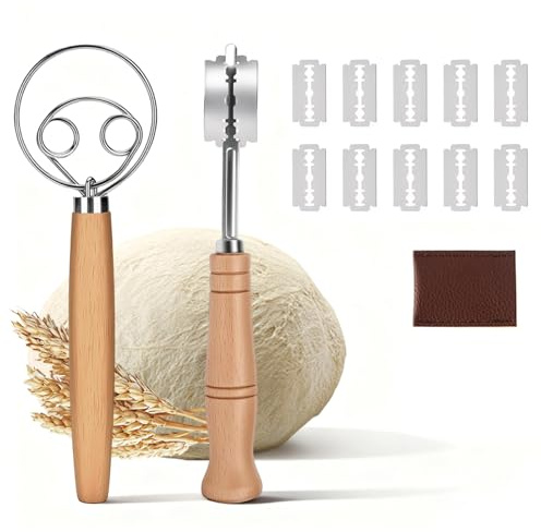 LIULINY 2 Stk Bäckermesser, Dänischer Schneebesen Brotmesser | Brotritzer Zum Einschneiden mit 10 Ersatzklingen für Gerade und Geschwungene Schnitte, für Torten Zubereiten und DIY Brotteig