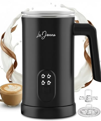 LaDonna Electric Milk Frother, 4-Function Milk Steamer with Hot Froth, Heat Milk, Cold Froth & Hot Chocolate Modes, Magnetic Foam Technology Coffee Frother for Latte & Cappuccino (Black)