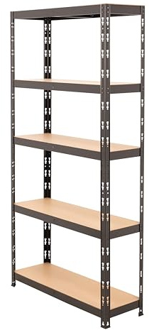 BiGDUG Garage Shelving Kit - 1780H x 900W x 300D mm - 150kg UDL Per Shelf (750kg Per Bay) - 5 Tier Shed Shelving - Single Bay - Matt Black