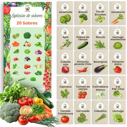 TORAF Set de Semillas de Vegetales 20 Variedades – Premium Set para Jardin, Balcón & Huerto Elevado – Alcachofa, Brócoli, Tomate, Pepino, Lechuga, Cebolla – Set para Cultivo de Plantas de Vegetales