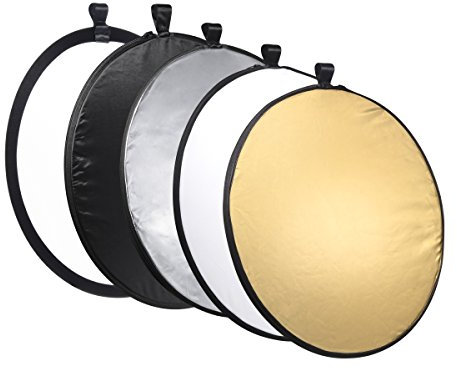 Mantona Faltreflektor (Diffusor) 5 in 1 (56 cm Durchmesser) gold, silber, schwarz, weiß
