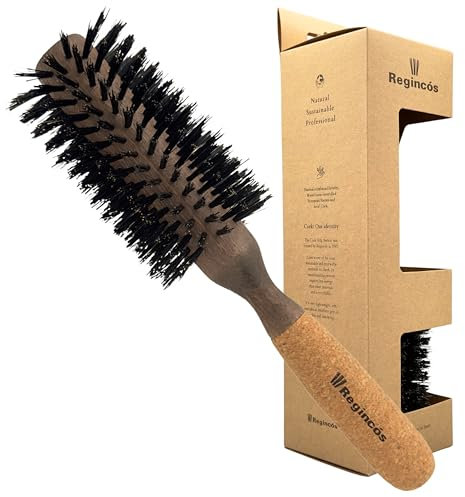 Regincós Haar-Rundbürste 20429 Mischborste, Holzkörper mit Korkgriff, 16-reihig, 29/ 66 mm, Braun/ Schwarz