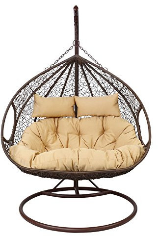 Lesli Living Hängesessel Farbe wählbar 2Personen Stahlgestell Hängestuhl Hängeschaukel Sessel, Farbe:braun-beige