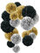 Recosis 18 Stück Seidenpapier Pompoms Blumen Ball Dekorpapier Kit für Geburtstag Hochzeit Baby Dusche Parteien Hauptdekorationen und Partei Dekoration - Schwarz, Gold und Silber