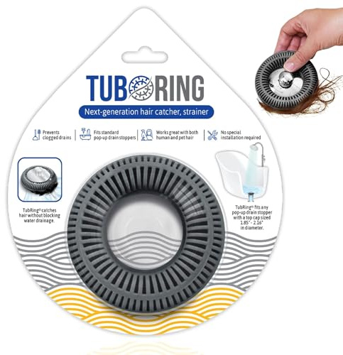 TUBRING The Ultimate Tub Drain Protector Hair Catcher/Strainer/Snare (Charcoal Gray)