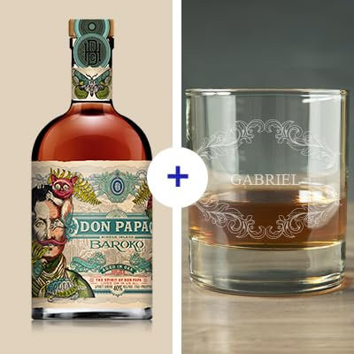 CADEAUX.COM - Bouteille de Rhum Don Papa Personnalisable - Bouteille et verre gravé - Rhum - Cadeau Homme - Idée Cadeau Homme - Cadeau Papa - Cadeau Personnalisable Homme - Fête des Pères