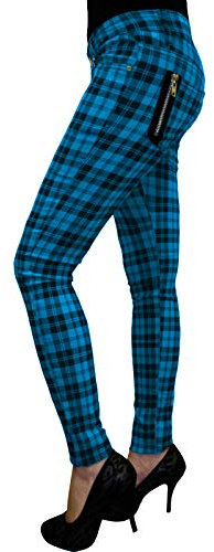 Banned Tartan Karo Rock Punk Skinny Hose - Blau (2XL / 36W)