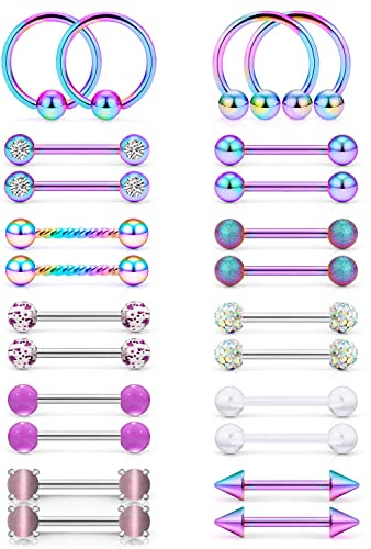 Oufksiyy 12 Pairs Nipple Rings Surgical Stainless Steel Hypoallergenic Nipple Piercing Jewelry 14G Nipple Barbells Hoops Tongue Rings for Women Men 14mm 14 Gauge Niple Tongue Jewelry
