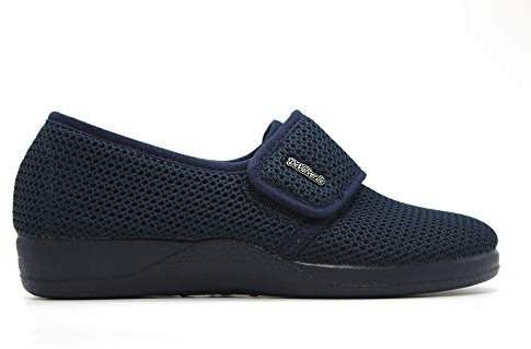 DeValverde - 1160- Zapatillas de casa con Velcro, de Rejilla, Ancho Especial, Suela Antideslizante, cuña Baja, para: Mujer Color: Marino Talla:36
