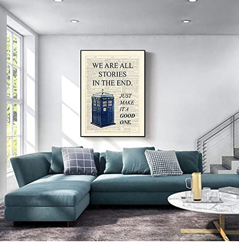 GEMMII Dr Who Classic TV Show Poster Prints Tardis We Are All Stories In The End Dictionary Page Art Druck auf Leinwand XXL Bild 42x60cm Rahmenlos