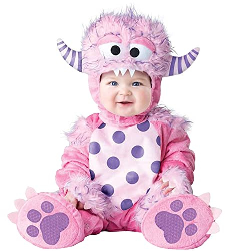 QIYUANT Baby rosa älva kostym små barn karnevaldräkt pojkar flickor karneval halloween 0–3 år fleece sparkdräkt onesie med huva och foder 80 (6–12 månader)