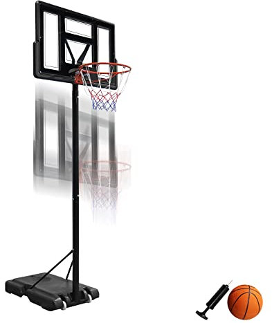 HENGMEI 3.05m Basketballkorb Outdoor, Basketballanlage Indoor Spielgeräte, Basketball Hoop Höhenverstellbar mit Ständer Rollen Inkl. Basketball für Kinder und Erwachsene, Schwarz
