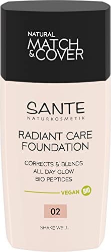 SANTE Naturkosmetik Radiant Care Foundation 02 Rose Linen, vegane Foundation mit Bio-Peptiden und hochwertigen Ölen, für strahlende Haut, pflegende und nachhaltige Formel, 30ml