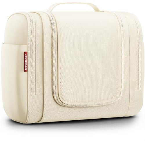 Travelaner Kulturbeutel XXL, 9 Liter Stauraum, 3-in-1 Kulturtasche zum Aufhängen für Damen, Herren und Kinder, Kosmetiktasche für Reise, Waschtasche, Waschbeutel, Wasserabweisend, Crème-beige