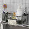 Bellovero Organisateur Evier Cuisine,Porte Eponge Evier Cuisine Avec Bac de Vidange Automatique,Porte Torchon et Boîte de Rangement Egouttoir Evier,Organisateur Cuisine et Salle de Bain (Gris)