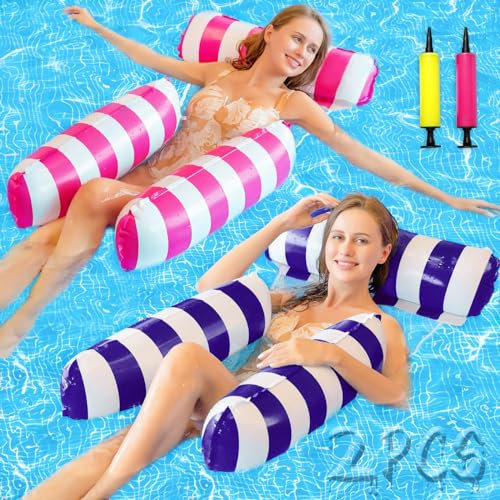 ZHHGOO 2Pcs Flottant Hamac Gonflable,4 in 1 Flottant de Inclinable Flotteur Hamac,Matelas Gonflable Piscine,Hamac d’Eau Plage Portable,Matelas Piscine pour Plage Partie Vacances