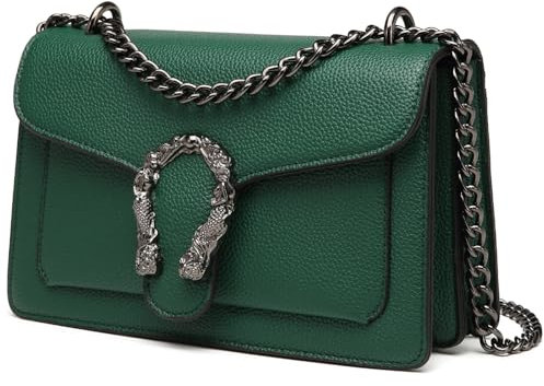 Travistar Crossbody Bag Umhängetasche Damen - Leder Handtasche Damen Klein Schultertasche Kette Cross Body Tasche Mode Abendtasche mit Verstellbarer Ketten-Schulterriemen Grün