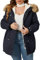 Geschallino Women's Plus Size 3-in-1 Winter Jacket Faux Fur Lined Thicken Parka Coat Warm Military Style Casual Outerwear with Zip Remove Inner 7626 Blue 4X