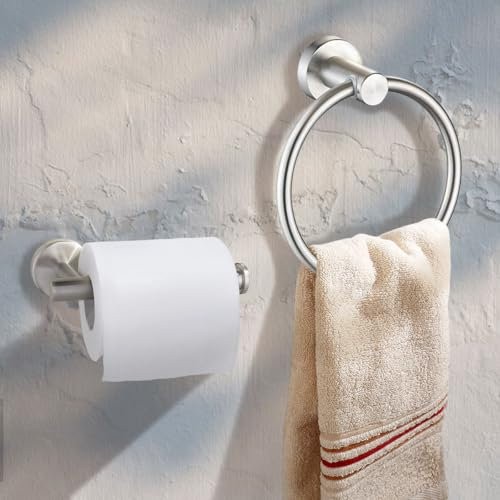 Betadistor 2 Packs Toilet Roll Holder, Toilet Paper Holder Towel Ring Stainless Steel Wall Mounted Toilet Roll Holder Towel Holder Bathroom Towel Holder Accessories, Silver, 090203