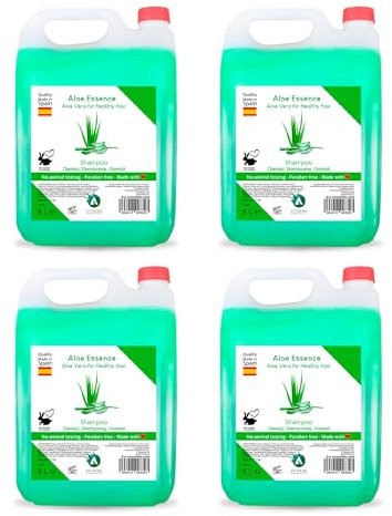 Pack 4 garrafas champu Aloe Essence 5 litros - total 20 litros - fórmula suave con pH neutro para uso frecuente - cuidado capilar en hoteles, gimnasios, centros educativos o vestuarios - Vitacab