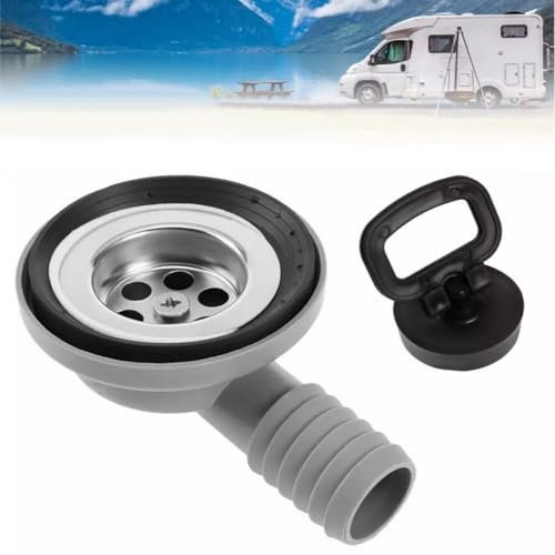 FiTspi Tapón de drenaje de desagüe de fregadero de 56 mm, 2.2 pulgadas, ajuste de ángulo, drenaje de filtro de fregadero con cubierta de sellado para barco, caravana, autocaravana