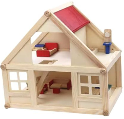 Luwecf Wooden Pretend Play House Miniature Scene 2 Storey Furniture and Accessories Early Education Playhouse for Children Kids
