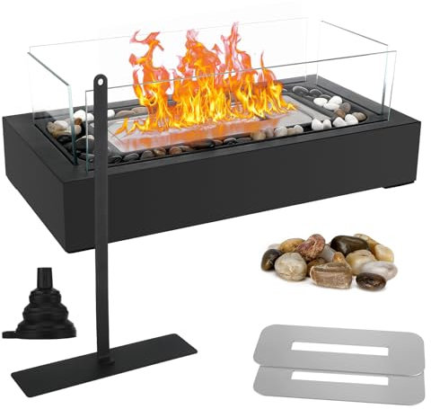 Chimenea de bioetanol, Chimenea de Mesa para Interior y Exterior, Chimenea de etanol de Mesa con Llama Regulable y Cristal de Seguridad,Adecuada para cenas,Fiestas,Balcones-CREA un Ambiente Agradable
