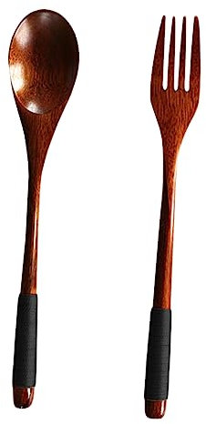 Cabilock Ensemble De Couverts Fourchette Et Cuillère En Bois Avec Manche Enroulé Ustensile De Cuisine Portable Pour Repas Quotidiens Et Camping 8.9