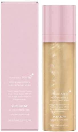 Sunglaze Brume de fixation transparente, spray fixateur de maquillage hydratant, avec protection SPF 50 et doux pour la peau, 75 ml, pour peaux sensibles, plage, vacances, sport
