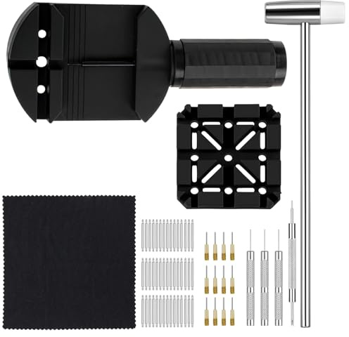 124Pcs Watch Link Removal Kit Watch Tool Kit Watch Battery Replacement Kit | for Watch Strap Adjustment Watch Pins Replacement Watch Hammer Spring bar Watch Strap Pins Women Men Watch Repair Kit Black