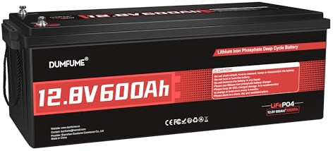 Dumfume Batteria LiFePO4 12V 600Ah, 7680Wh BMS 200A 4000+ Cicli - Riserva Energetica Massima per Impianto Solare, Autonomia, Officina Hobby e Alimentazione di Rete