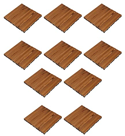 Akozon Holzbodenfliesen – 10 Stück Holzbodenblöcke, Verbindungsböden für Balkon, Terrasse, Garten – Wetterfeste Terrassendielen
