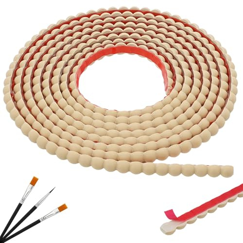 JSIWOTH Moulure Perlée Autocollante PVC 3,05m Couleur bois | Moulures Décoratives Souples et Peignables pour Miroirs, Bordures de Meubles, Portes et Fenêtres, Largeur 10mm
