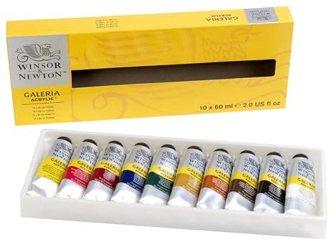 Winsor & Newton 2190517 Galeria Acrylfarbe, hohe Pigmentierung, lichtecht, buttrige Konsistenz, Farbenset 10 Acrylfarben in 60ml Tuben