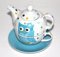 Tea for one Set 3-teilig Porzellan Teekanne mit Tasse und Untertasse in Geschenkbox (Blau)
