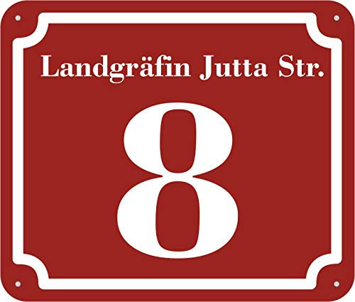 dunkelrotes Hausnummer und Straße Schild 2mm Aluverbund, 1-2 Zahlen 20 x 17 cm individuell nach Ihren Wünschen selbst gestalten