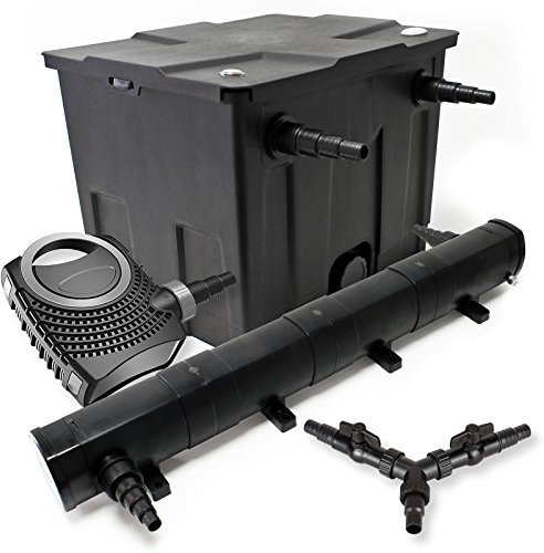 SunSun Komplettset: CBF-350 Teichfilter bis 12000 L Teichfilteranlage als Durchlauffilter, CTF-8000 SuperECO Teichpumpe 8000l/h 70W, CUV-272 Teichklärer UVC Klärer mit 72W, Y-Verteiler