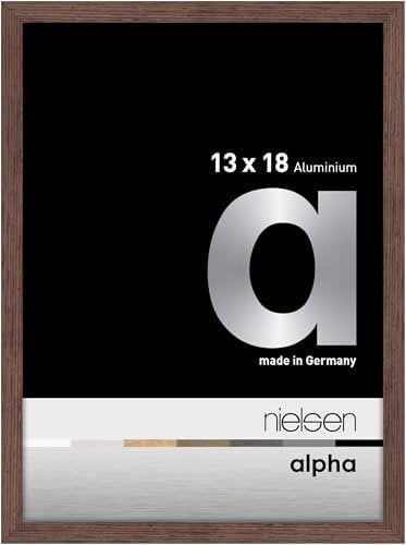 nielsen Bilderrahmen, 13 x 18 cm, Aluminium, Wengé, Fotorahmen zum Auftstellen und Aufhängen im Hoch- & Querformat, Echtglas, Alpha