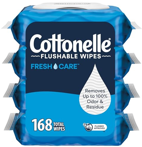 Cottonelle Fresh Care Flushable Wet Wipes, Adult Wet Wipes, 4 Flip-Top Packs, 42 Wipes Per Pack (168 Total Wipes), Packaging May Vary